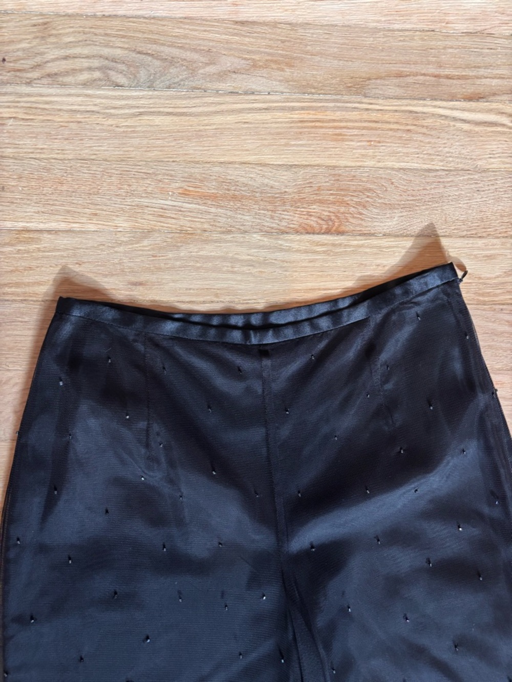 Ann Taylor Black Sheer Mesh Rhinestone Wide Leg Pants Size 2 Y2K Vintage Glam - Picture 4 of 11
